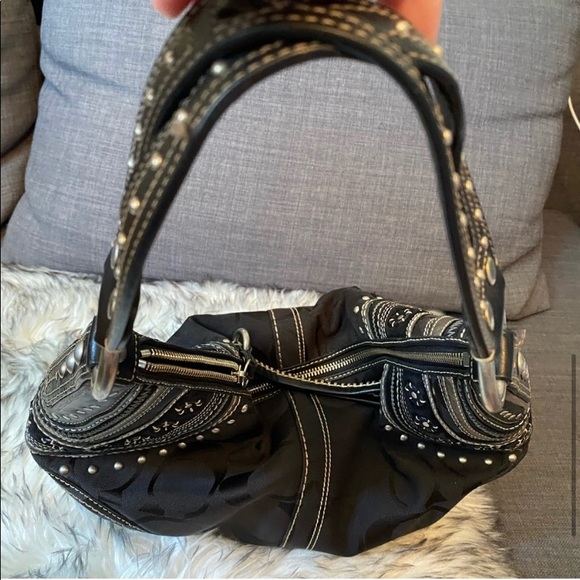 Coach signature suede leather canvas grommet black silver purse 2000s Y2K - Picture 7 of 16